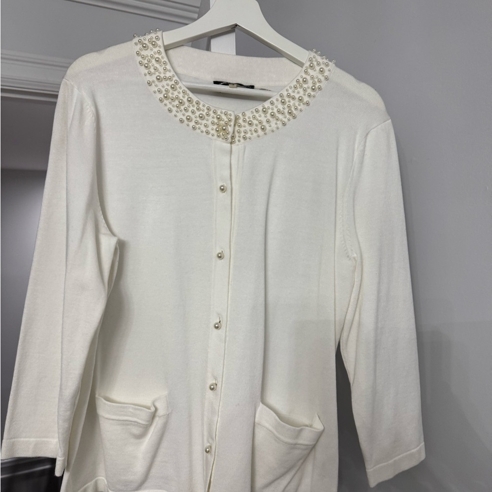 Karl Lagerfeld Pearl-Embellished Cream Sweater